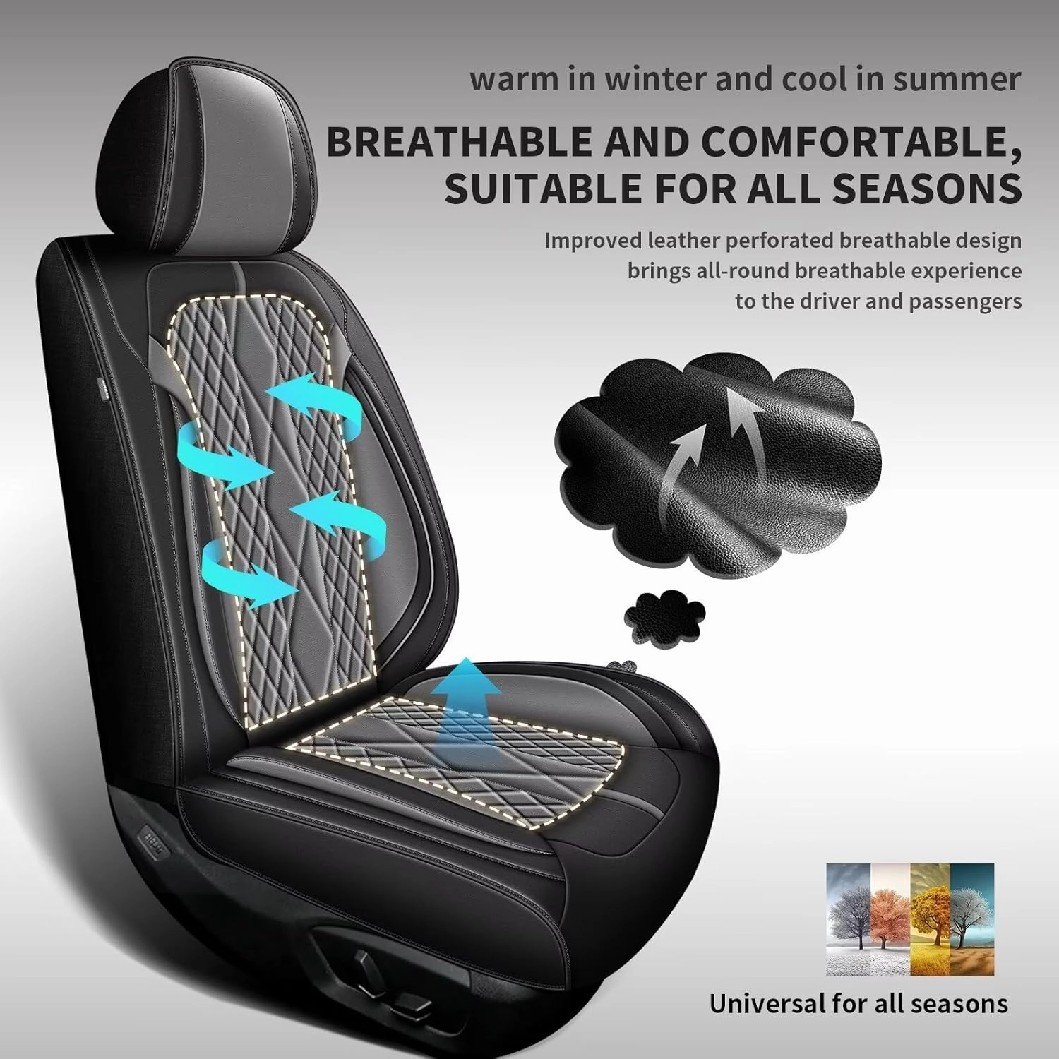 AOMSAZTO Car Seat Covers Front Seats Fit for Chevrolet Suburban 2009-2024: Faux Leather Saet Cover Waterproof Breathable Durable Compatible Airbag(2 Seat Covers Grey)