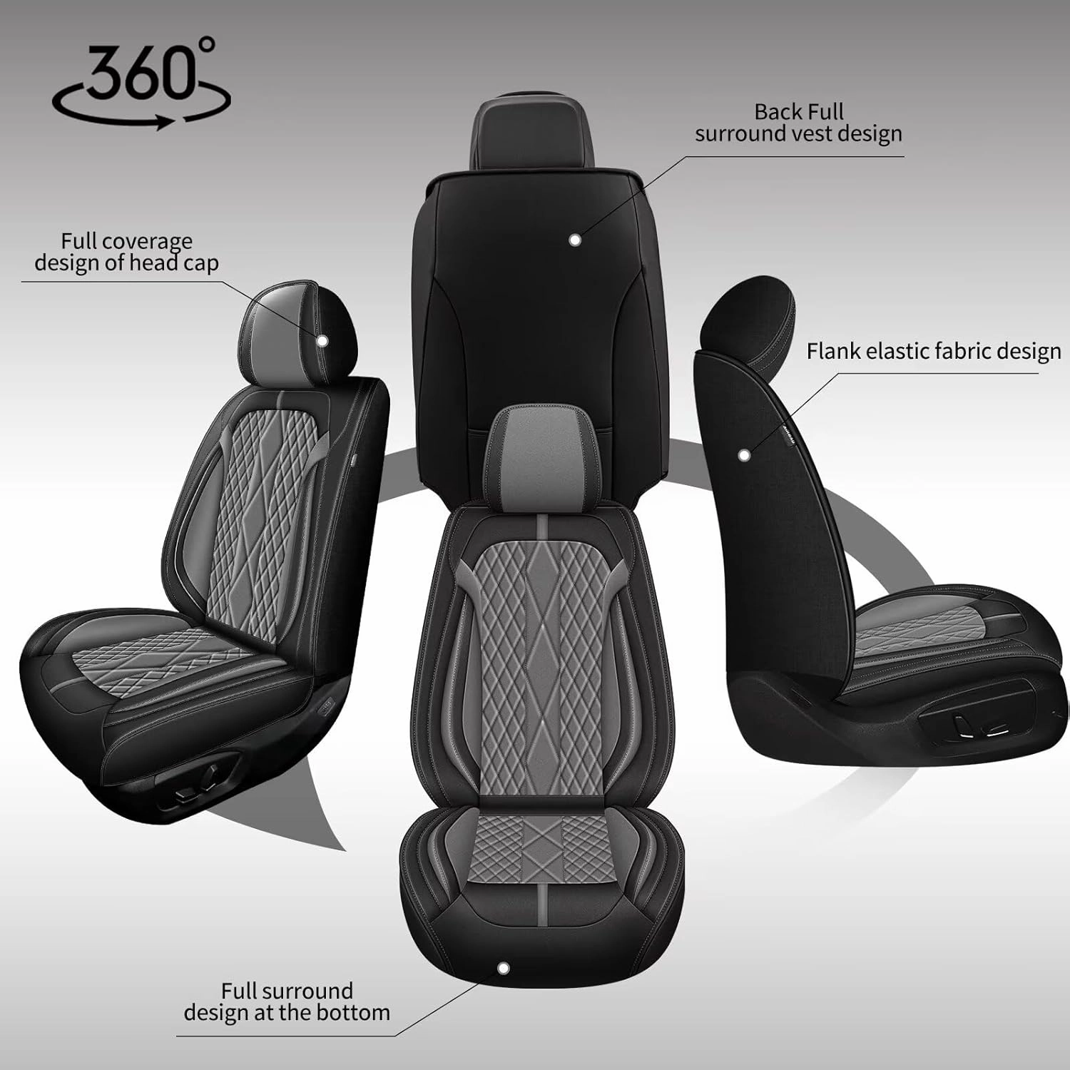 AOMSAZTO Car Seat Covers Front Seats Fit for Chevrolet Suburban 2009-2024: Faux Leather Saet Cover Waterproof Breathable Durable Compatible Airbag(2 Seat Covers Grey)