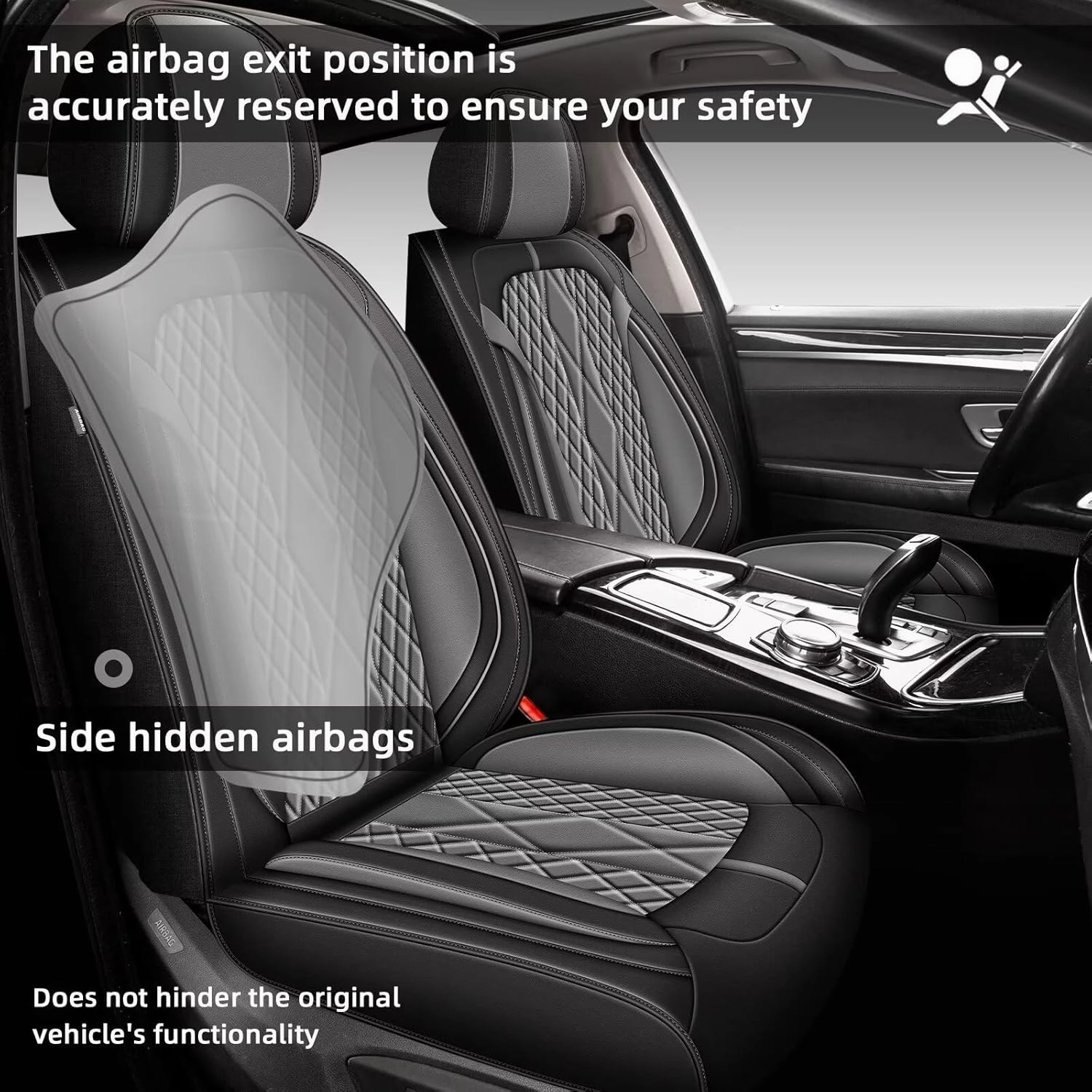 AOMSAZTO Car Seat Covers Front Seats Fit for Chevrolet Suburban 2009-2024: Faux Leather Saet Cover Waterproof Breathable Durable Compatible Airbag(2 Seat Covers Grey)
