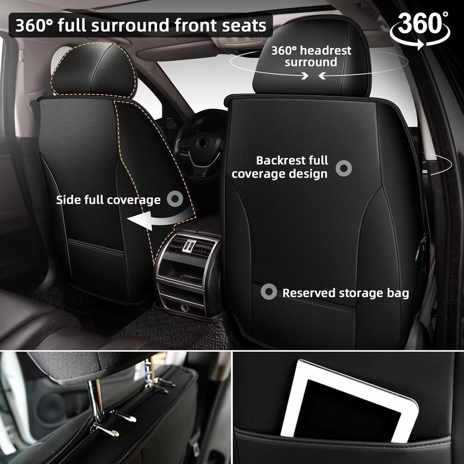AOMSAZTO Car Seat Covers Front Seats Fit for Chevrolet Suburban 2009-2024: Faux Leather Saet Cover Waterproof Breathable Durable Compatible Airbag(2 Seat Covers Grey)