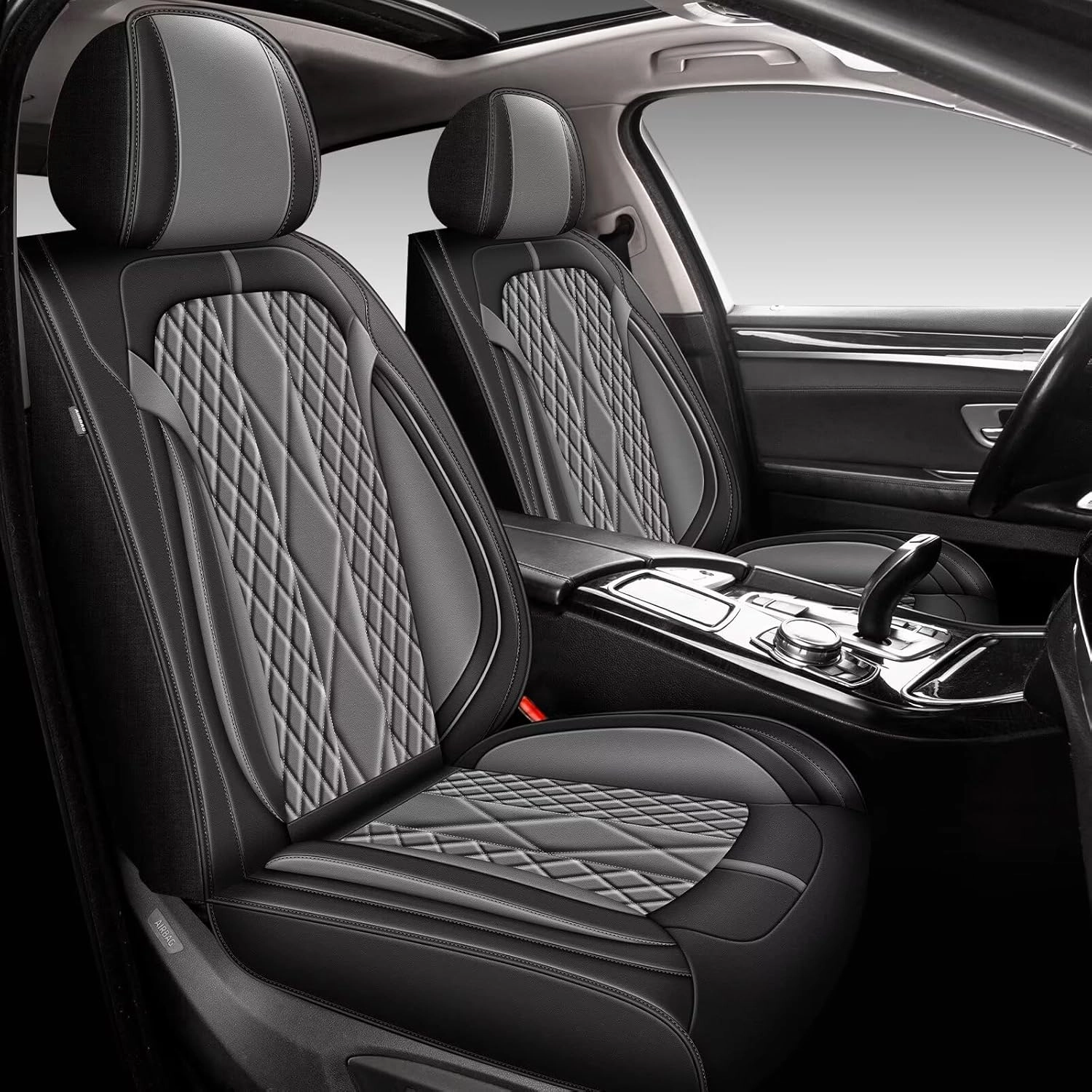 AOMSAZTO Car Seat Covers Front Seats Fit for Chevrolet Suburban 2009-2024: Faux Leather Saet Cover Waterproof Breathable Durable Compatible Airbag(2 Seat Covers Grey)