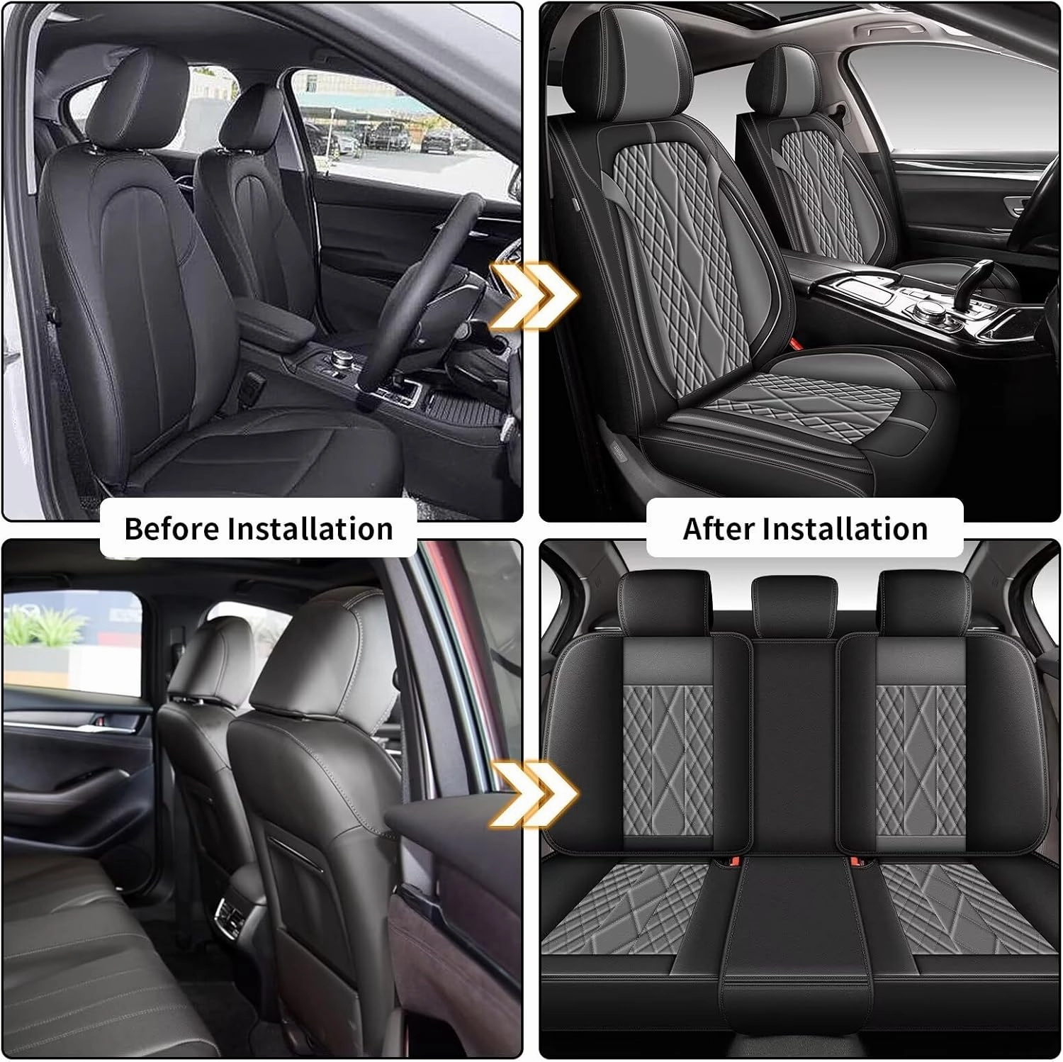 AOMSAZTO Car Seat Covers Front Seats Fit for Chevrolet Suburban 2009-2024: Faux Leather Saet Cover Waterproof Breathable Durable Compatible Airbag(2 Seat Covers Grey)
