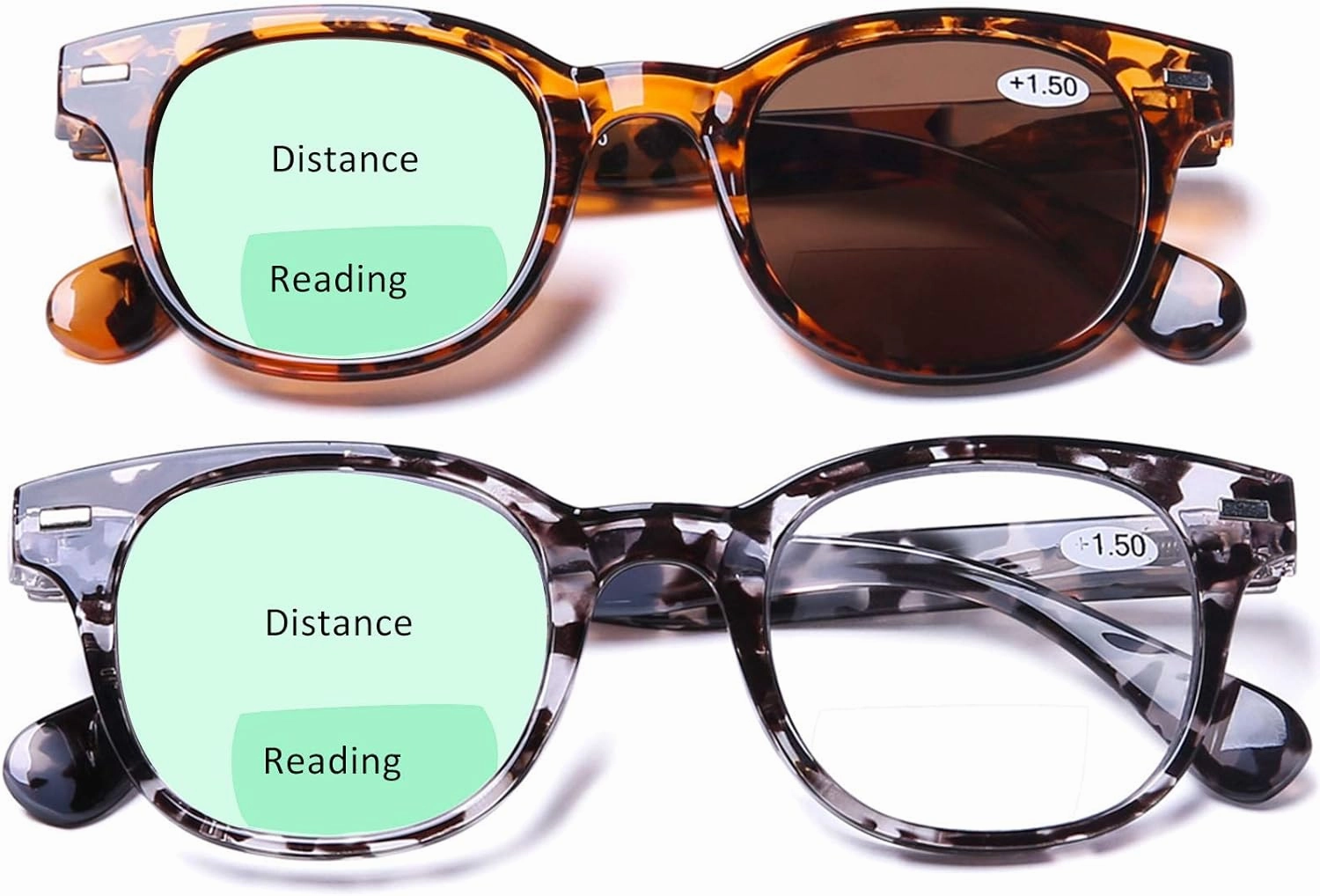 AQWANO Fashion Stylish Bifocal Reading glasses, Anti UV400 Protection Readers Lightweight Quality Spring Hinge Bifocal Readers Men and Women, 1.0