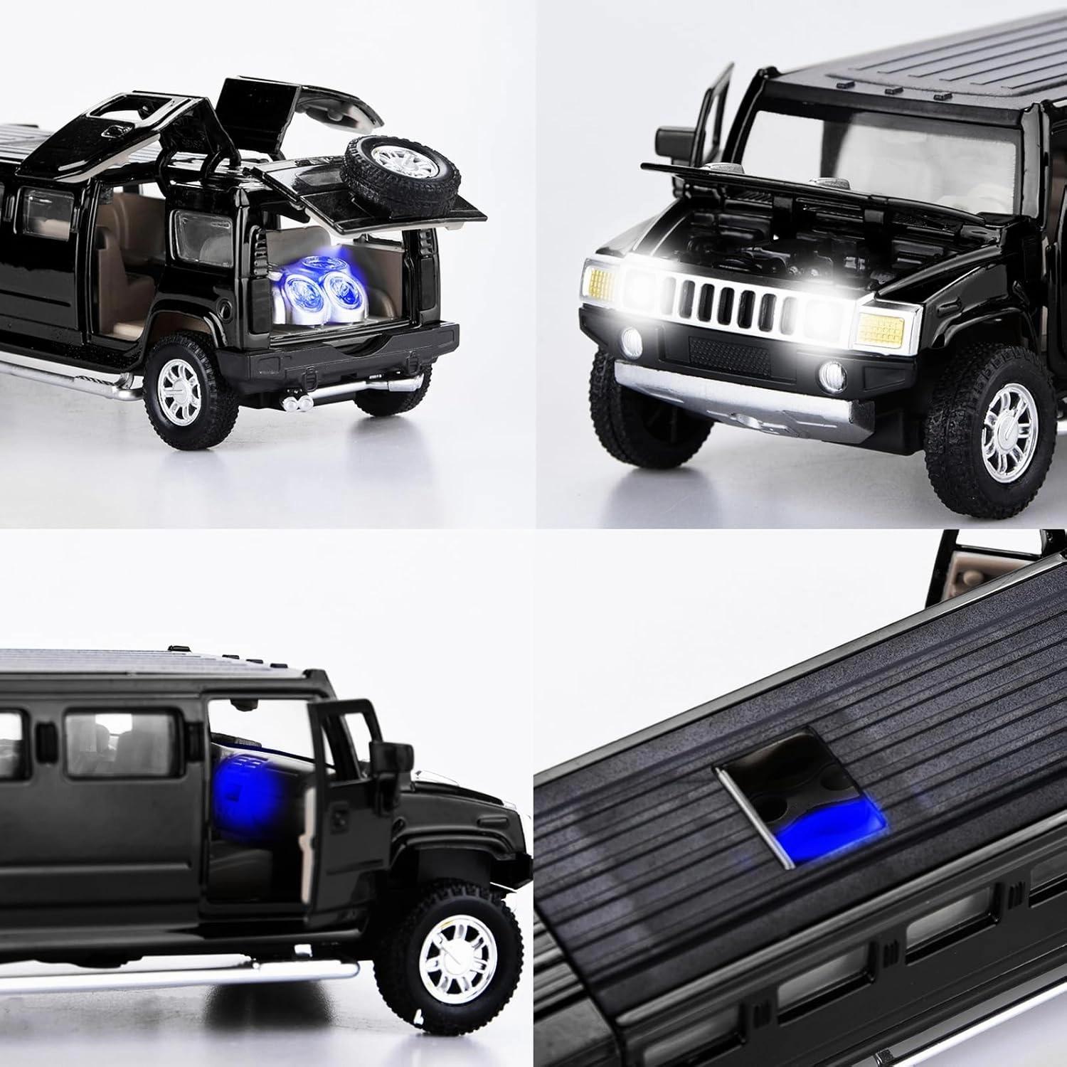 ARCADORA 1:32 Alloy Pull Back diecast Metal Toy Vehicles with Sound Light Extended 6 Open Doors for Kids Gift