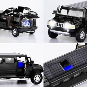 ARCADORA 1:32 Alloy Pull Back diecast Metal Toy Vehicles with Sound Light Extended 6 Open Doors for Kids Gift