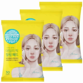 Ariul Stress Relieving Daily Pick Peeling Pads – Exfoliation & Pore Care, Dual-Sided Vegan Fabric, Large Size, 50% Green Tea Water, Korean Skin Care, 30 Counts x 3 Packs
