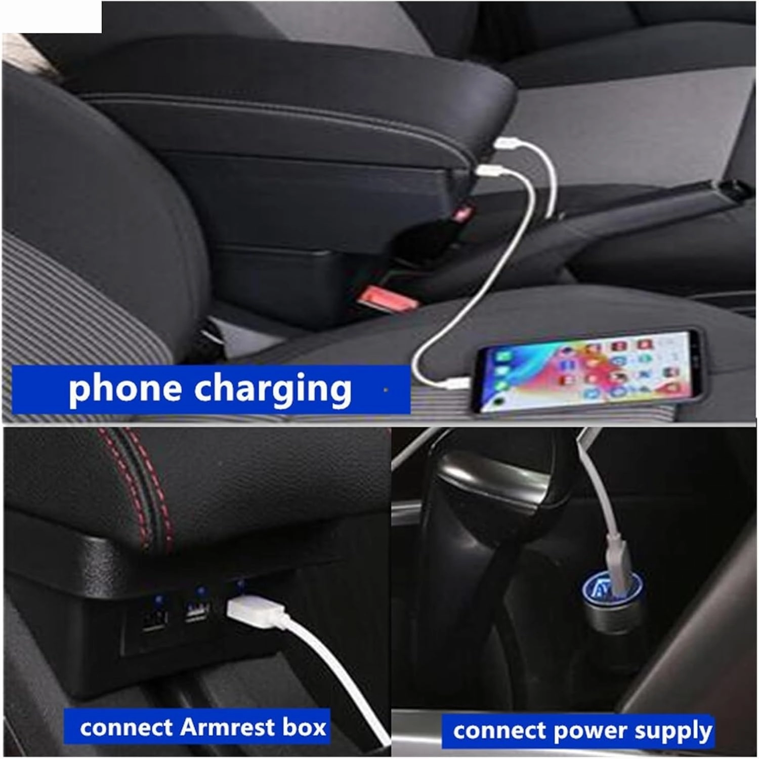 Armrest Box Compatible For Nissan Kicks Car Armrest Box 2016-2024 Interior Dedicated Retrofit Storage Box Car Accessories(A1 red line No USB)