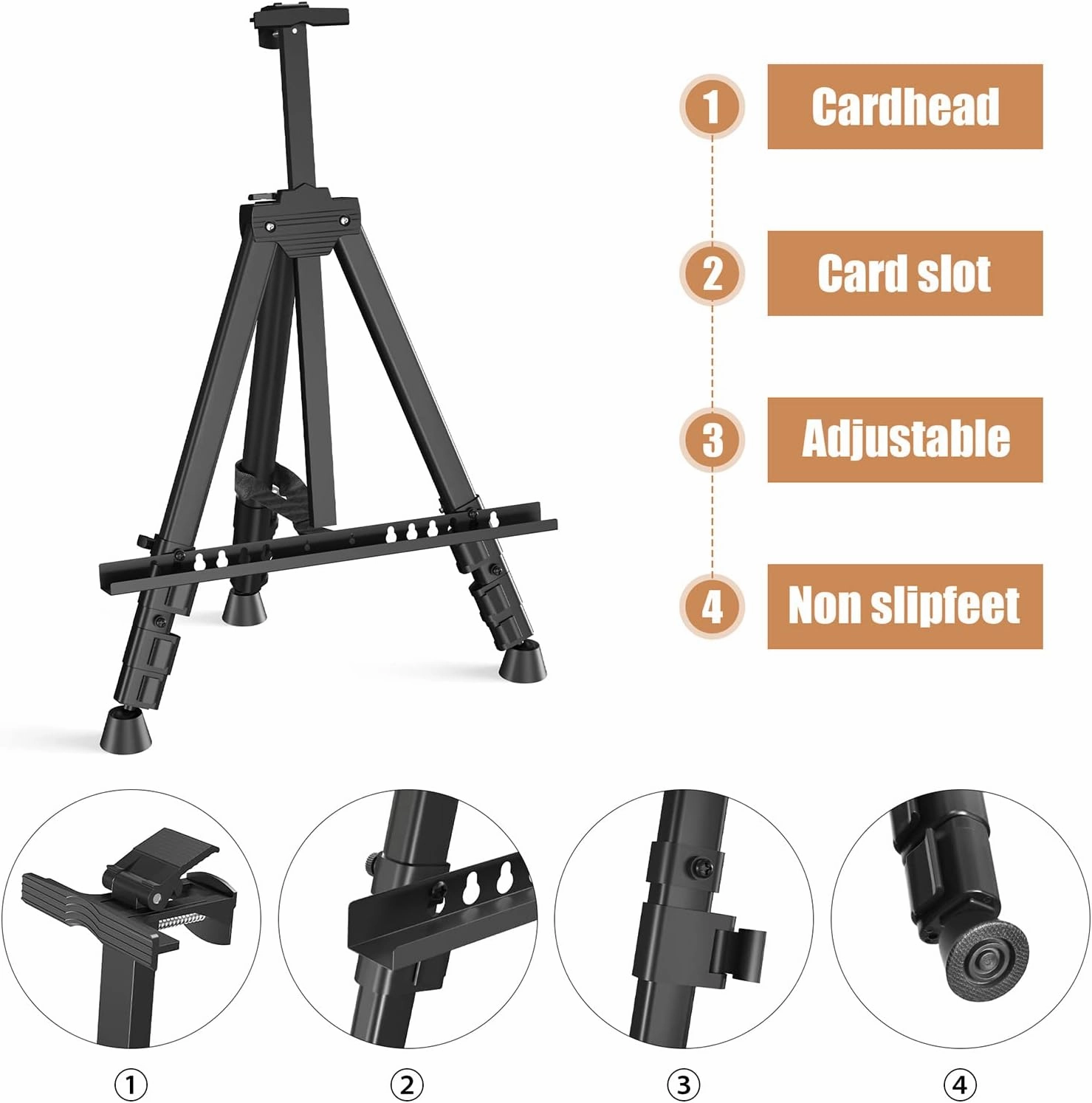 Art Painting Artist Easel Stand, Portable Adjustable Aluminum Metal Tripod Display Easel with Bag, Height from 17 to 66 inch for Table-Top/Floor Drawing and Displaying, Black