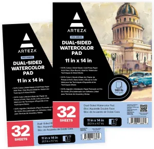 ARTEZA Watercolor Paper, Pack of 2, 32 Sheets Each, 11x14 Inches Watercolor Sketchbook, 140lb/300gsm, Cold Press, Acid Free Art Paper