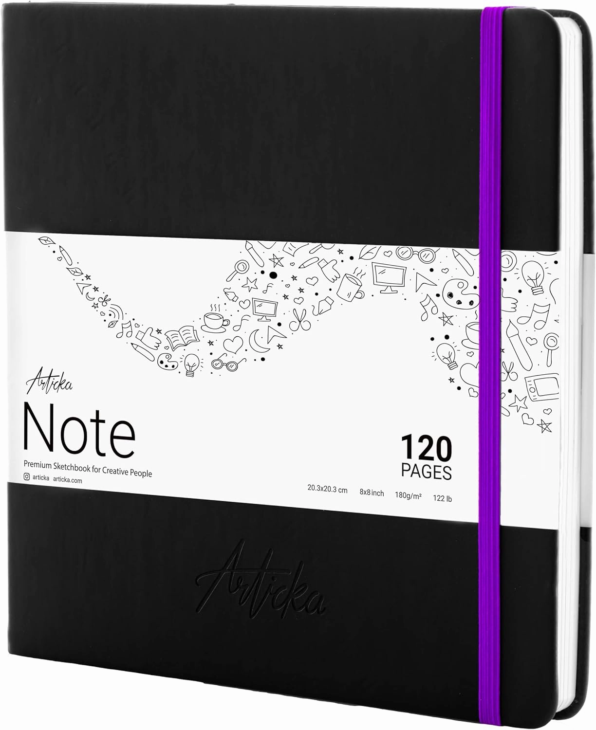 Articka Hardcover Sketchbook – 8x8 Square Sketch Journal, 120 Pages, 180GSM Thick Paper – Hard Cover Sketch Book for Drawing & Journaling – Small Sketch Book with Elastic Closure