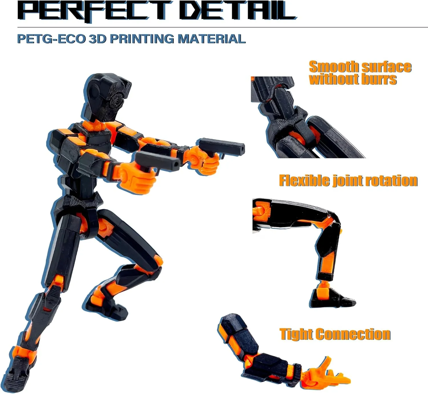 (Assembly Completed) T13 Action Figure Set, 3D Printed Toys Robo 13 Action Figure,Dummy 13 Titan 13 Action Figure (Black   Orange)