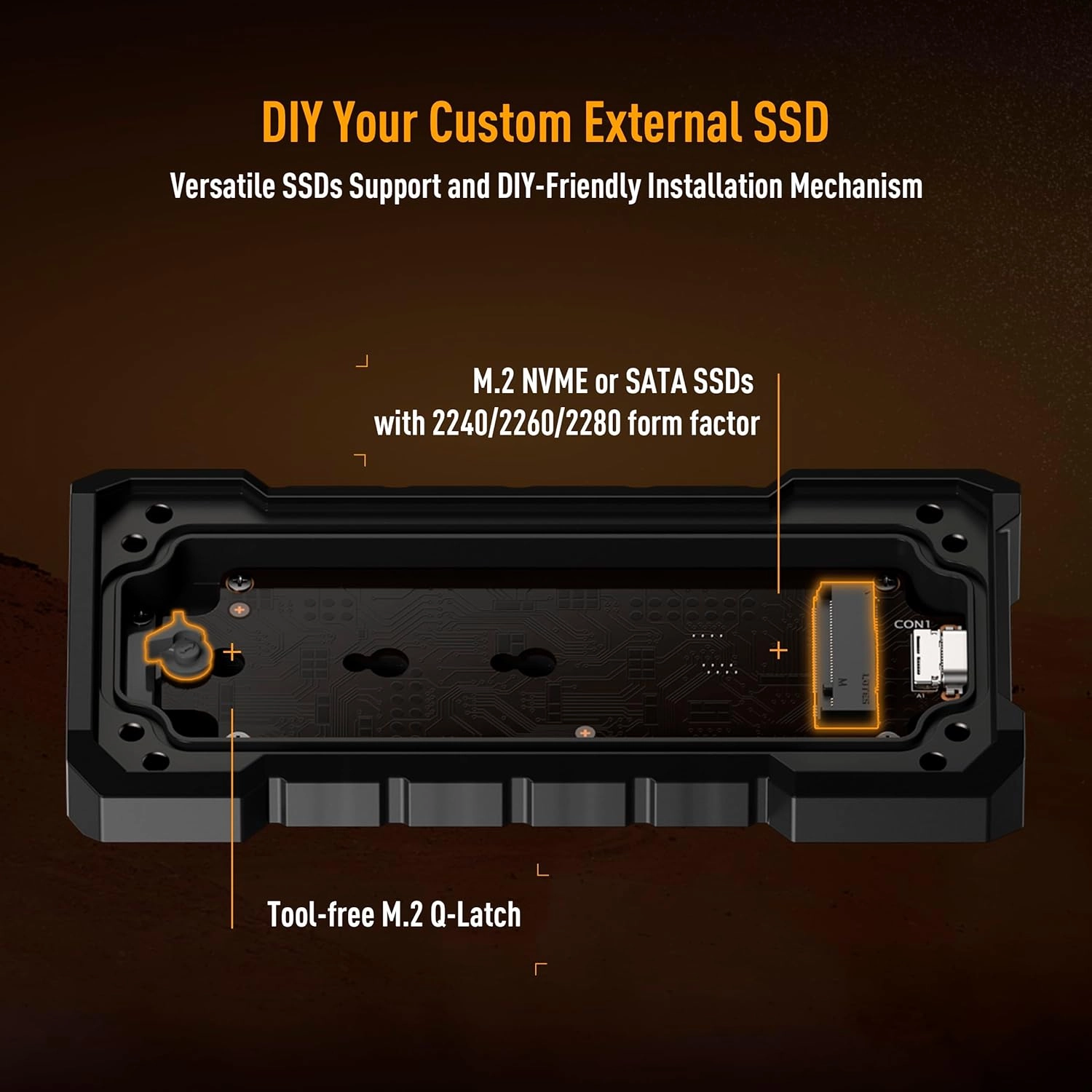 ASUS TUF Gaming A2- USB-C 3.2 Gen 2x2 Portable SSD Enclosure, Dual M.2 NVMe PCIe and SATA, MIL-STD-810H Drop Resistance, IP68 Water and dust Resistance, Aluminum Alloy Chassis and a Thermal pad