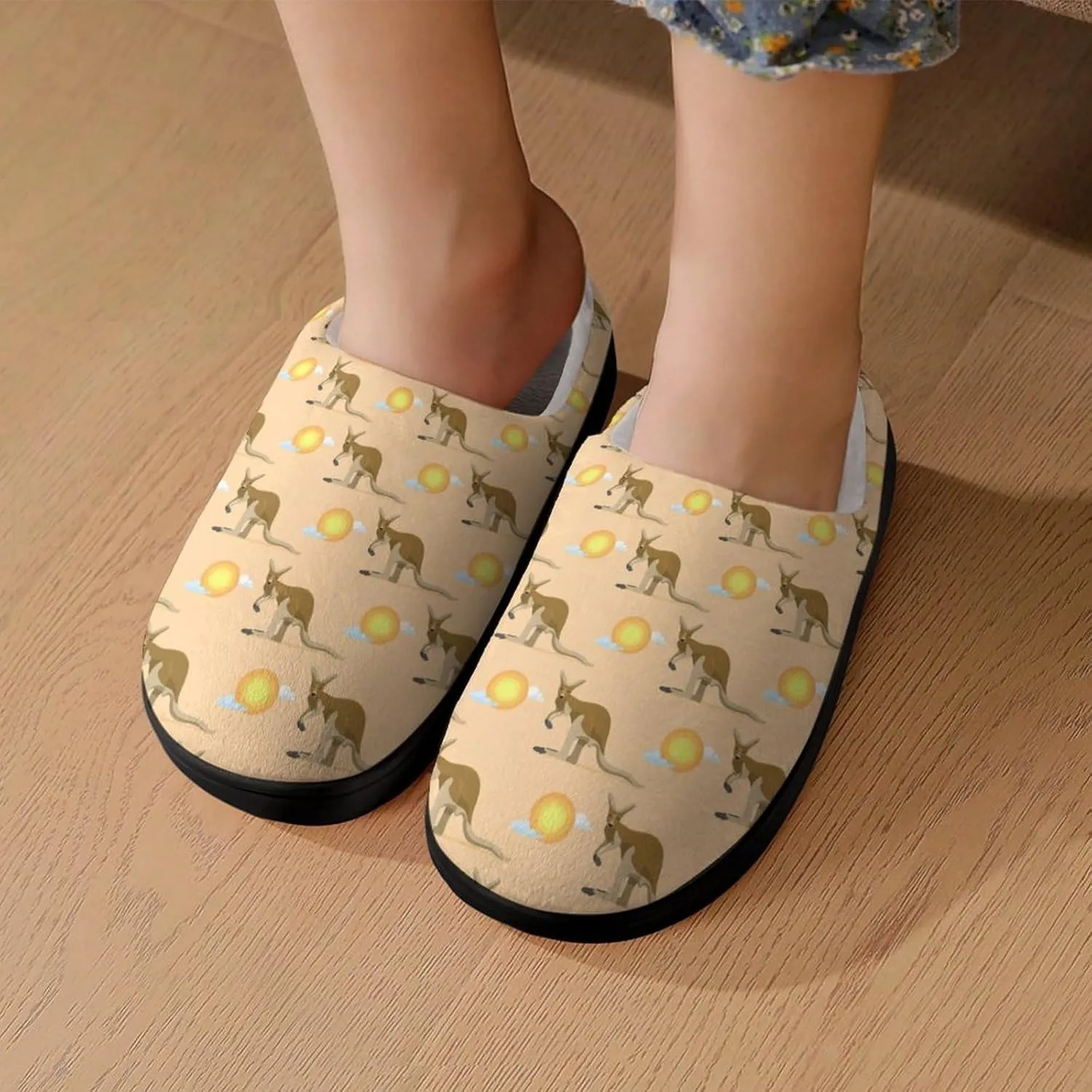 Australian Animal Kangaroo Print Slippers for Boys Girls Home Cotton Slippers Non-Slip Warm Little Kids Slippers