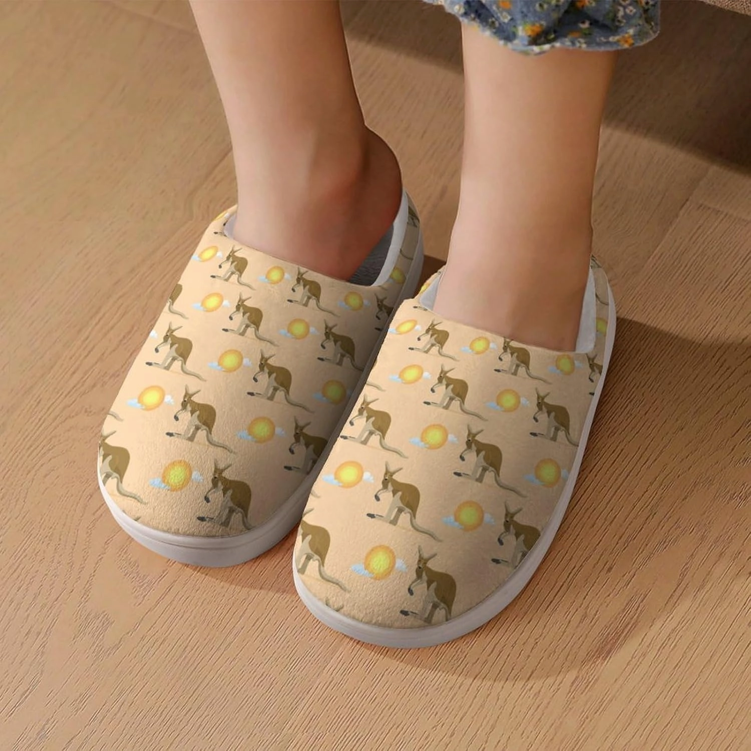 Australian Animal Kangaroo Print Slippers for Boys Girls Home Cotton Slippers Non-Slip Warm Little Kids Slippers