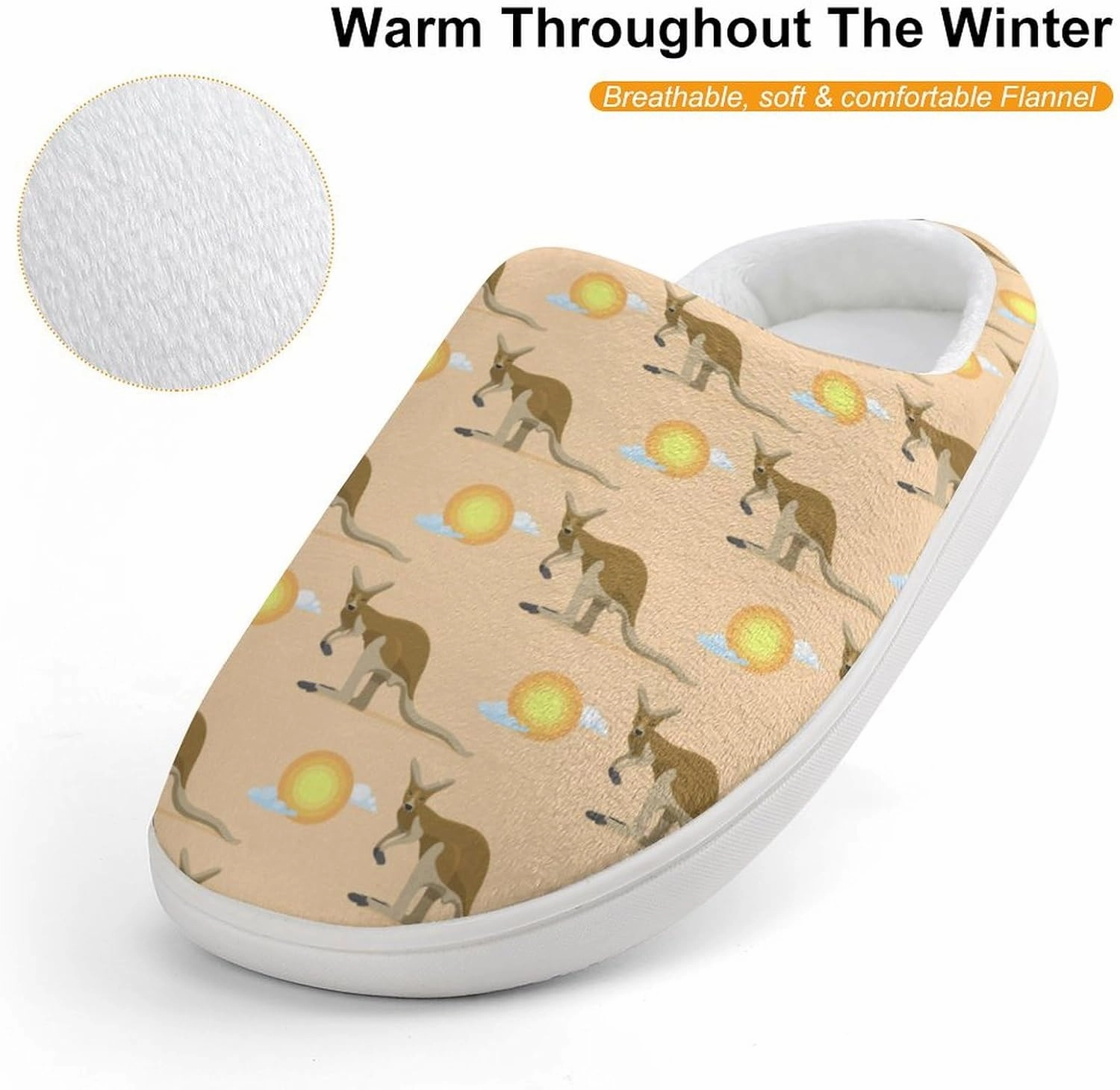 Australian Animal Kangaroo Print Slippers for Boys Girls Home Cotton Slippers Non-Slip Warm Little Kids Slippers