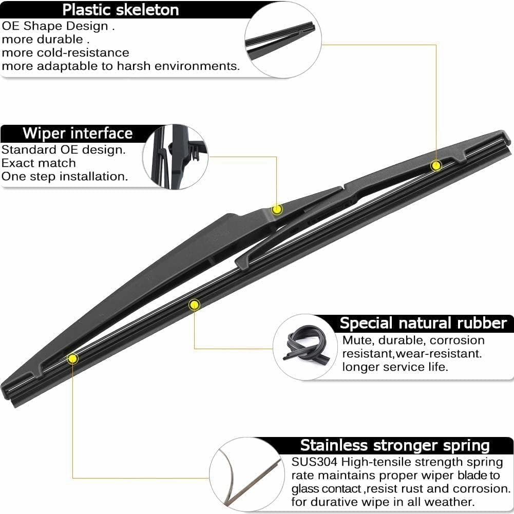 AUTOBOO 24" 14" Windshield Wipers with 12" Rear Wiper Blades Replacement for Fiat 500 2011 2012 2013 2014 2015 2016 2017 2018 2019 -Original Factory Quality (Pack of 3)