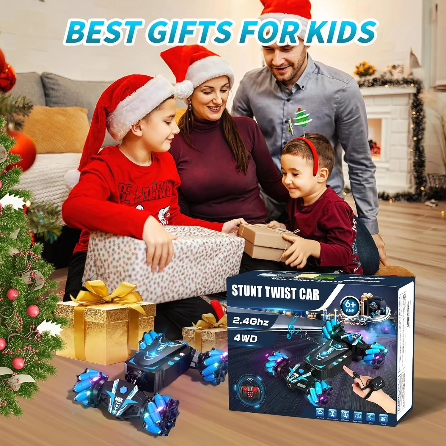 Axirata Remote Control Car Hand Controlled Gesture RC Stunt Car with Spray & Lights & Music for Kids 6-13 Year Old, 4WD 2.4GHz Off-Road 360° Rotation Toy Car Gift for Boys Girls