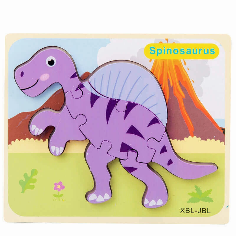 Baby Wooden Cartoon Dinosaur 3D Puzzle Jigsaw - Montessori Educational Toys
