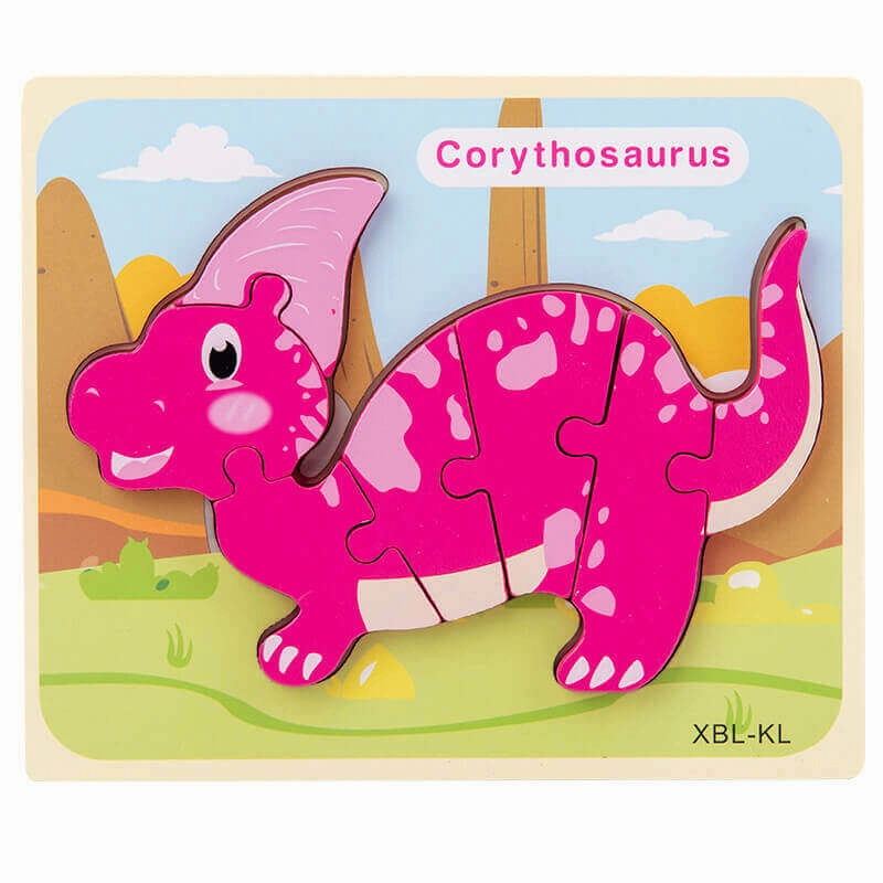 Baby Wooden Cartoon Dinosaur 3D Puzzle Jigsaw - Montessori Educational Toys
