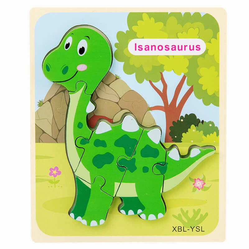 Baby Wooden Cartoon Dinosaur 3D Puzzle Jigsaw - Montessori Educational Toys