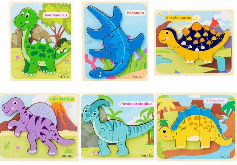 Baby Wooden Cartoon Dinosaur 3D Puzzle Jigsaw - Montessori Educational Toys