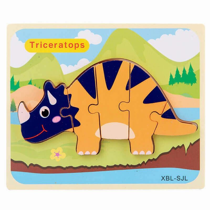 Baby Wooden Cartoon Dinosaur 3D Puzzle Jigsaw - Montessori Educational Toys