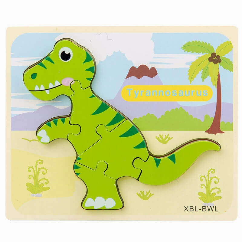 Baby Wooden Cartoon Dinosaur 3D Puzzle Jigsaw - Montessori Educational Toys