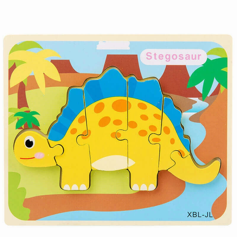 Baby Wooden Cartoon Dinosaur 3D Puzzle Jigsaw - Montessori Educational Toys