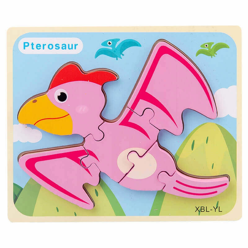 Baby Wooden Cartoon Dinosaur 3D Puzzle Jigsaw - Montessori Educational Toys