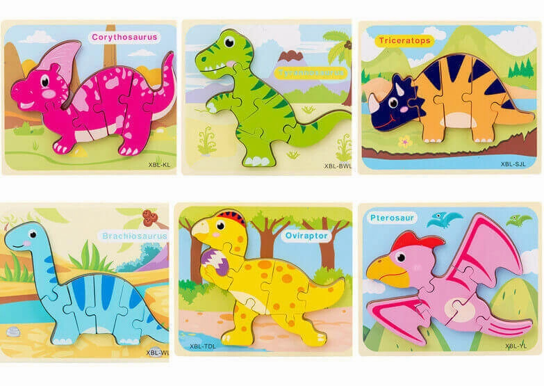 Baby Wooden Cartoon Dinosaur 3D Puzzle Jigsaw - Montessori Educational Toys