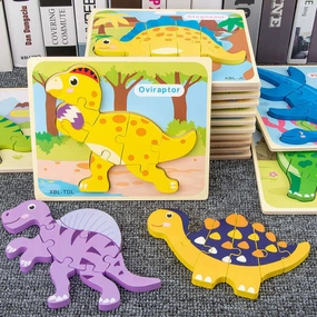 Baby Wooden Cartoon Dinosaur 3D Puzzle Jigsaw - Montessori Educational Toys
