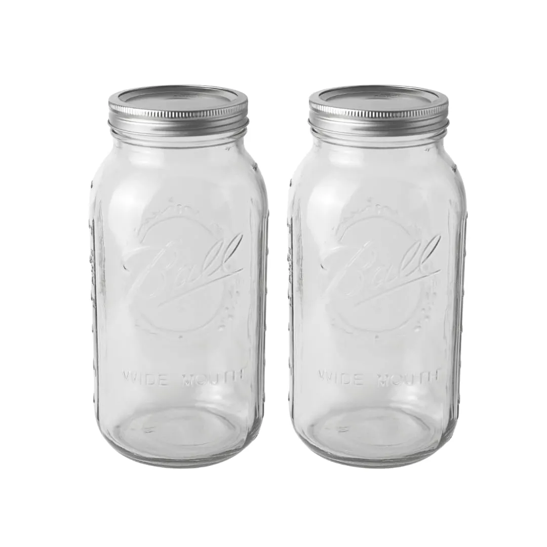 Ball - 64oz Wide Mouth Mason Jars with Lids & Bands 2-Pack Half Gallon Mason Jars Clear Glass for Kitchen Storage & Canning for Herbs, Jelly, Jams, and Spices