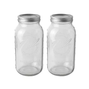 Ball - 64oz Wide Mouth Mason Jars with Lids & Bands 2-Pack Half Gallon Mason Jars Clear Glass for Kitchen Storage & Canning for Herbs, Jelly, Jams, and Spices