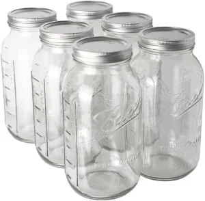 Ball - 64oz Wide Mouth Mason Jars with Lids & Bands 6-Pack Half Gallon Mason Jars Clear Glass for Kitchen Storage & Canning for Herbs, Jelly, Jams, and Spices