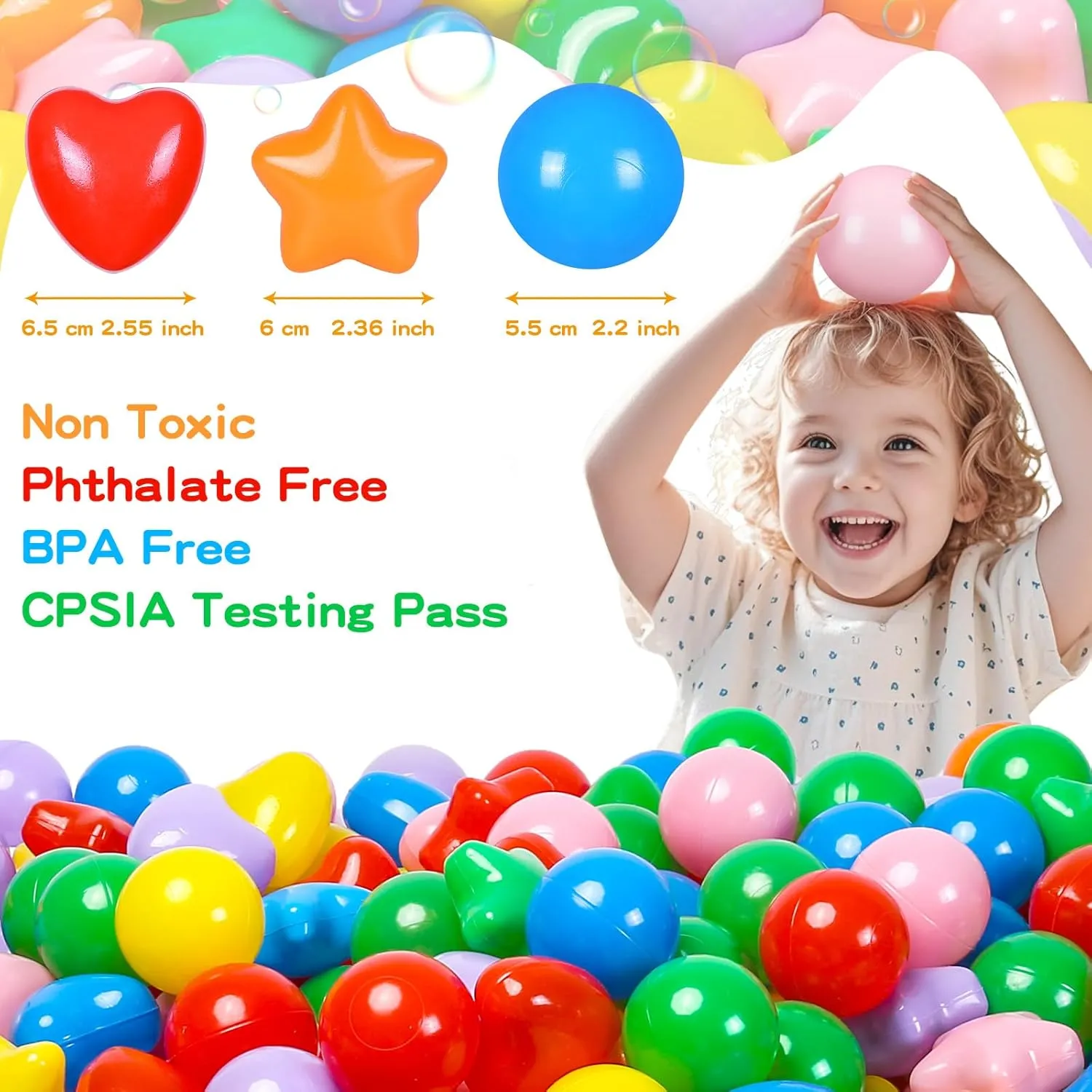 Ball Pit Balls 100 200 500 1000 Plastic Balls for Toddlers Phthalate Free BPA Free Crush Proof Balls in Reusable Play Toys for Kids with Storage Bag Indoor Outdoor
