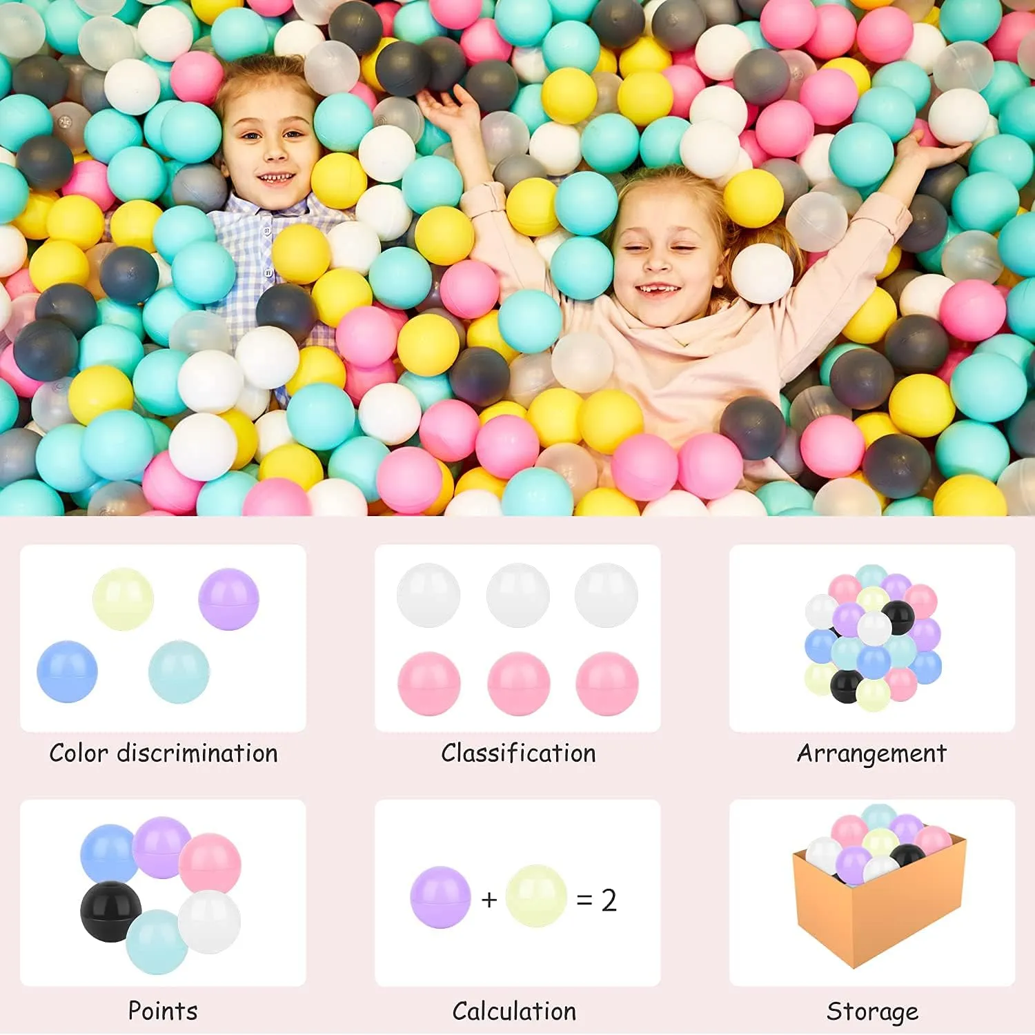 Ball Pit Balls for Baby and Toddler Phthalate Free BPA Free Crush Proof Plastic - Multicolored Pit Balls in Reusable Play Toys for Kids with Storage Bag
