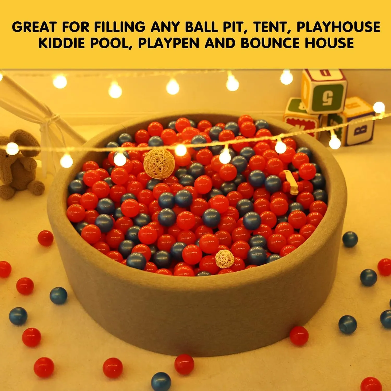 Ball Pit Balls for Kids, Plastic Refill 2.2 Inch Balls, 100 Pack, Bright Colors, Phthalate and BPA Free, Includes a Reusable Storage Bag with Zipper