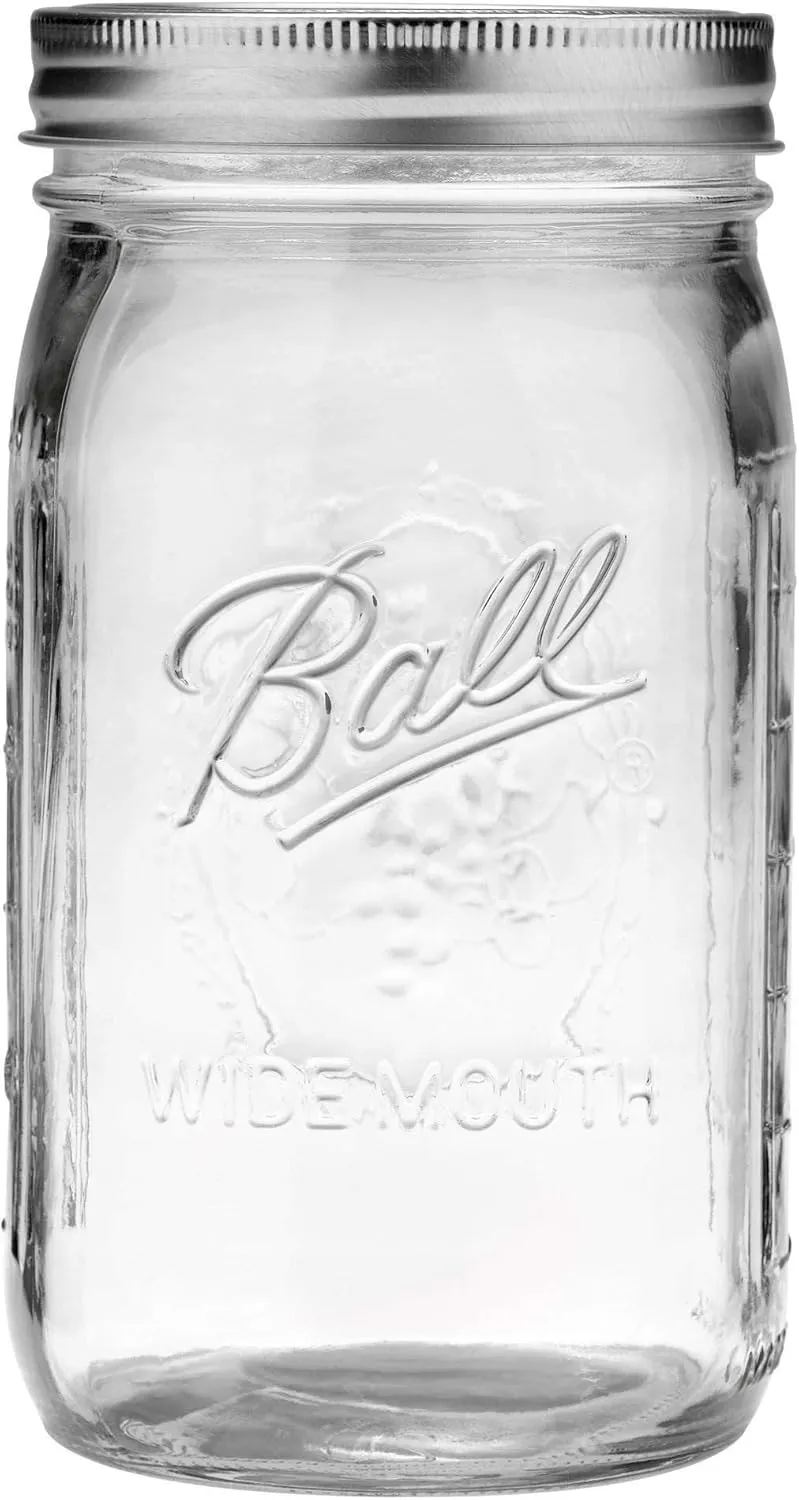 Ball Wide Mouth Clear Glass Canning Quart 32 Oz Mason Jars with Lids, 12 Pack