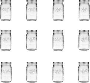 Ball Wide Mouth Clear Glass Canning Quart 32 Oz Mason Jars with Lids, 12 Pack