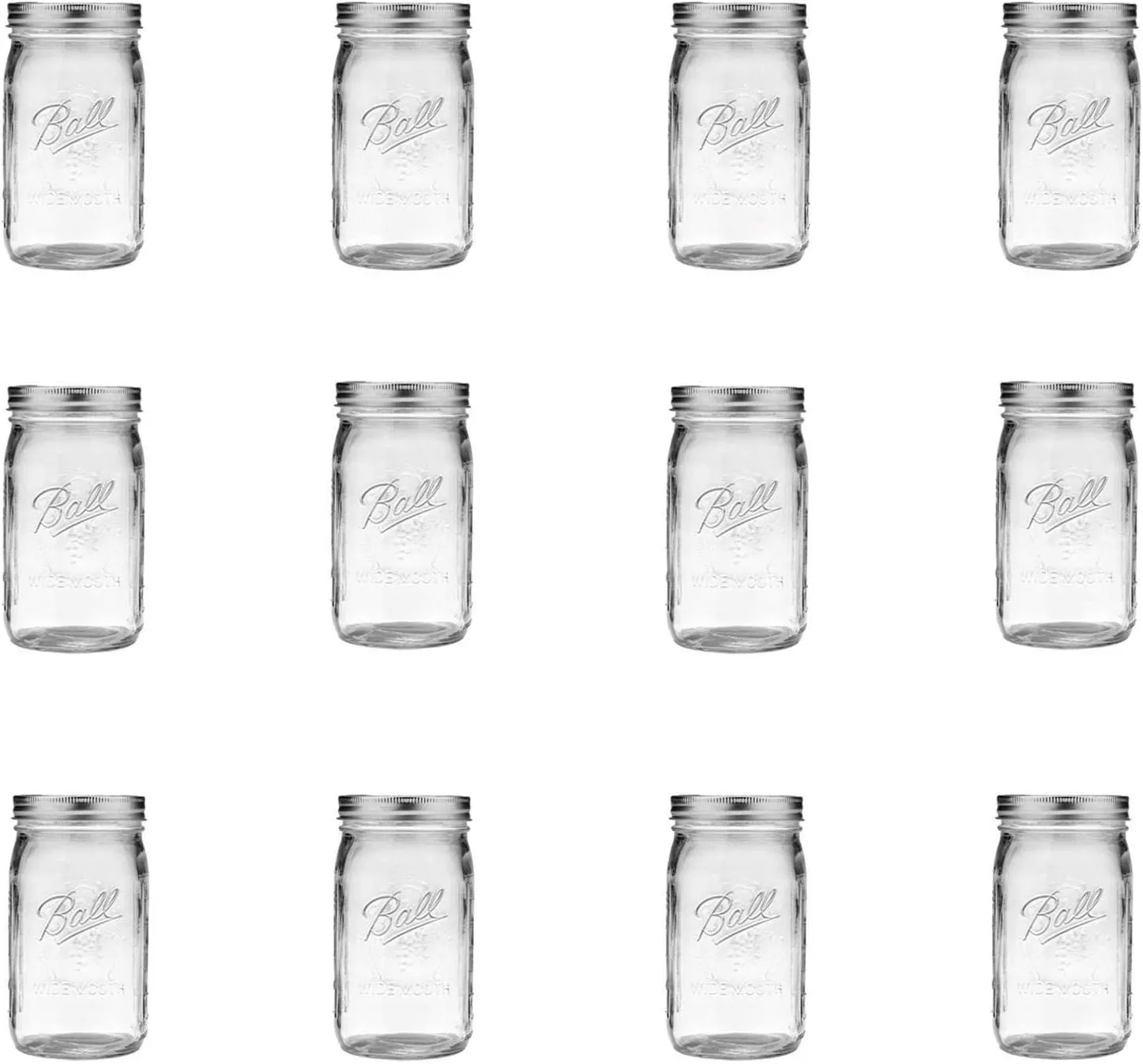 Ball Wide Mouth Clear Glass Canning Quart 32 Oz Mason Jars with Lids, 12 Pack