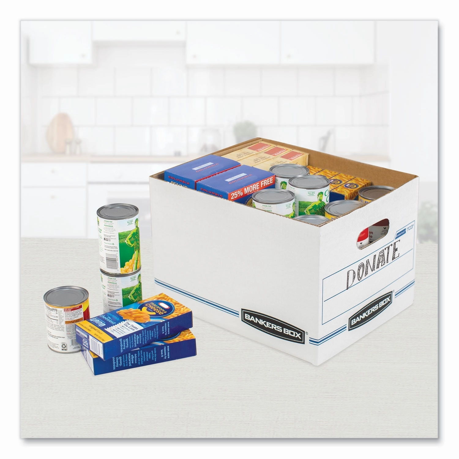 Bankers Box® Easylift Basic-Duty Strength Storage Boxes, Letter Files, 12.75" X 13.25" X 10.5", White/blue, 12/carton
