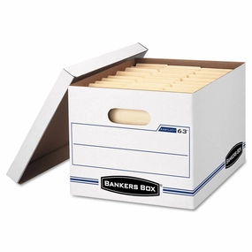 Bankers Box® Easylift Basic-Duty Strength Storage Boxes, Letter Files, 12.75" X 13.25" X 10.5", White/blue, 12/carton