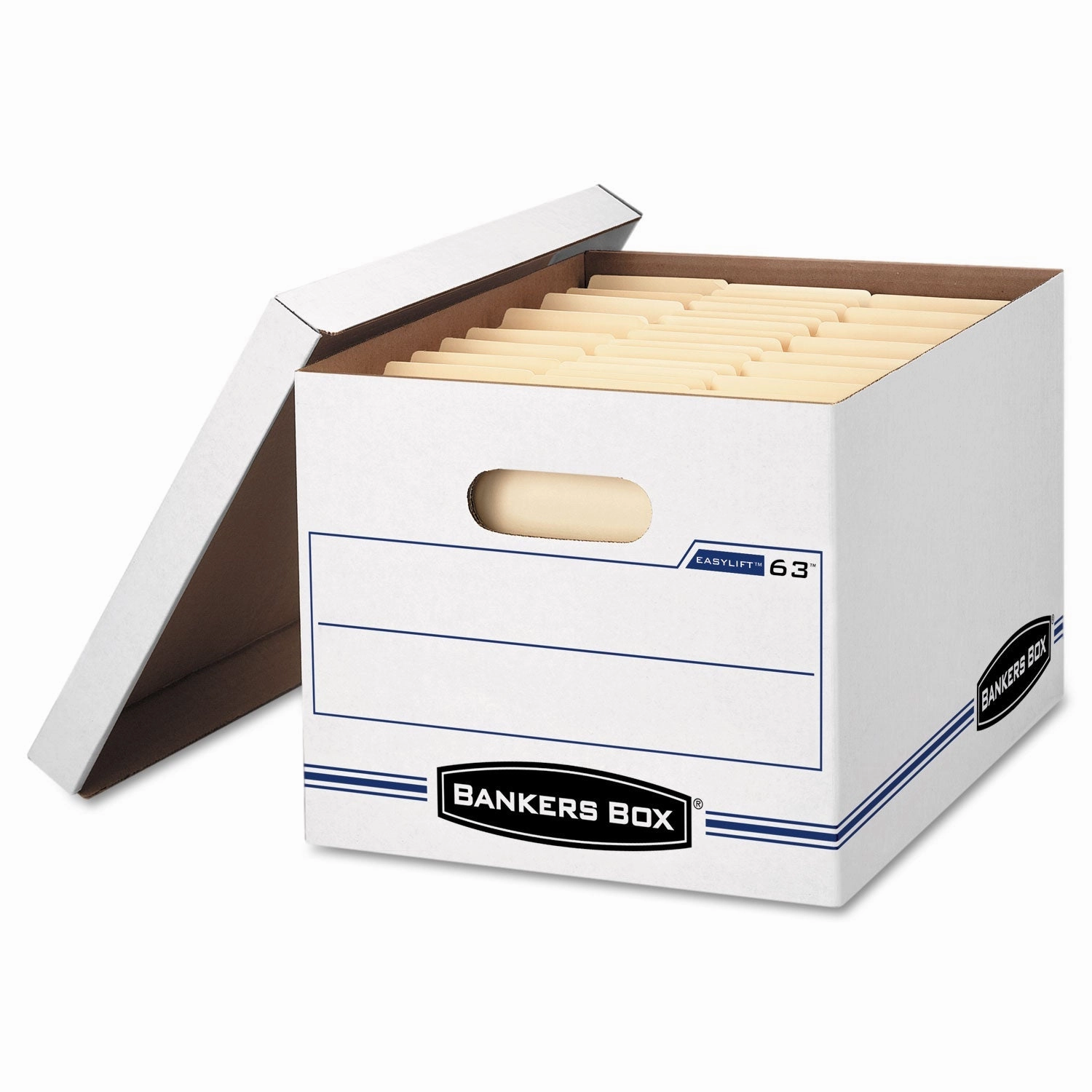 Bankers Box® Easylift Basic-Duty Strength Storage Boxes, Letter Files, 12.75" X 13.25" X 10.5", White/blue, 12/carton