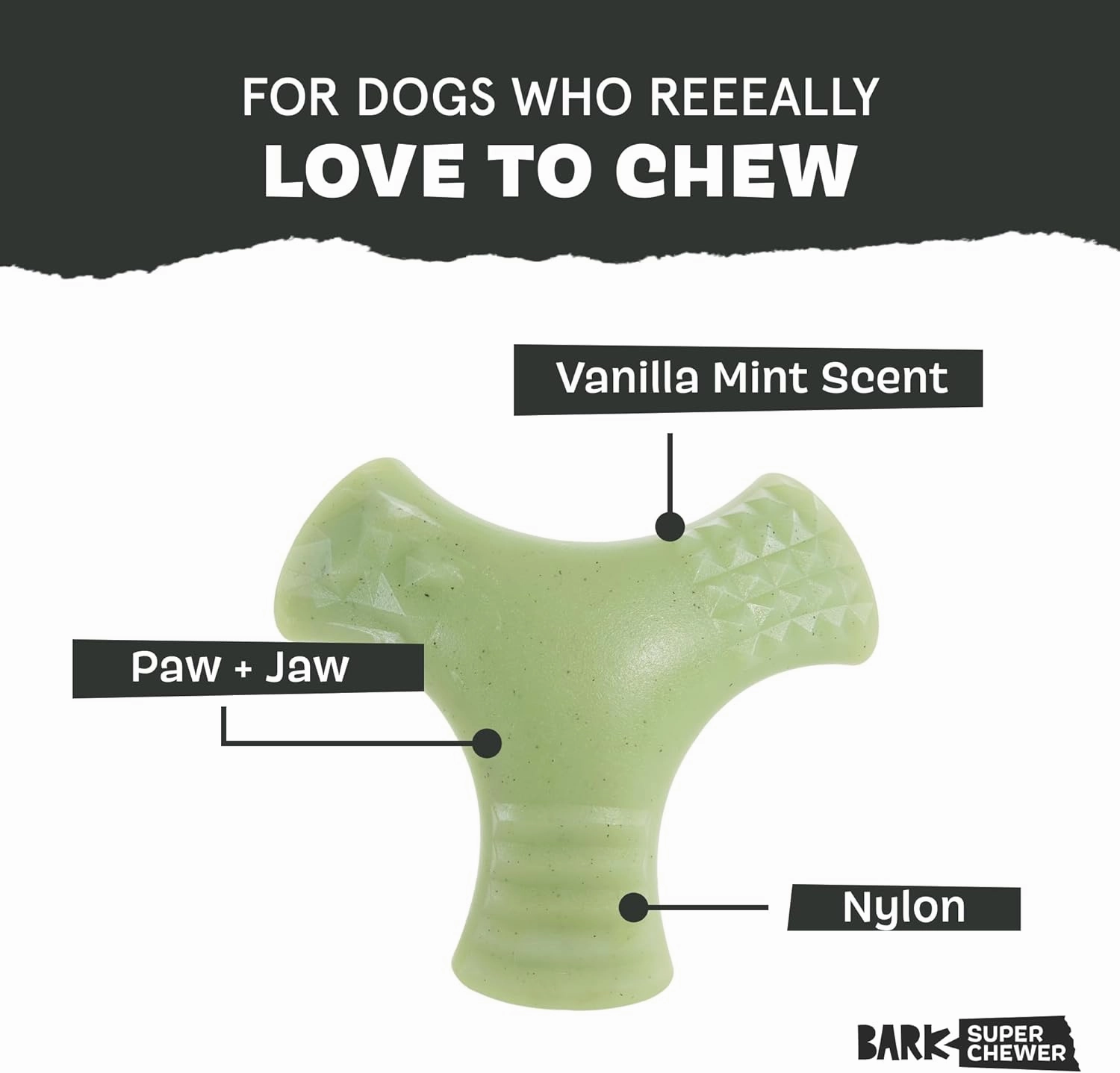 Barkbox Super Chewer Tough Dog Chew Toys for Aggressive Chewers, Dental Stimulating (Chopper - Large)
