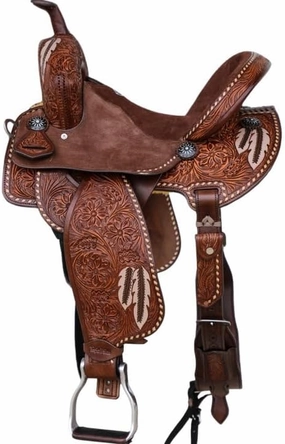 Barrel Racing Western Wooden Tree Horse Saddles Handmade Premium Leather Comfort Horses Trail Equestrian Tooled Carved Horse Saddle Riding Size: 10-18 inches Seat, KT07