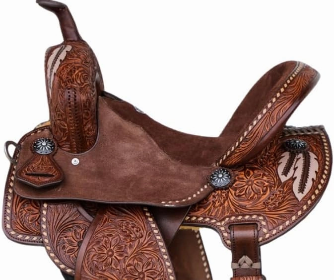 Barrel Racing Western Wooden Tree Horse Saddles Handmade Premium Leather Comfort Horses Trail Equestrian Tooled Carved Horse Saddle Riding Size: 10-18 inches Seat, KT07