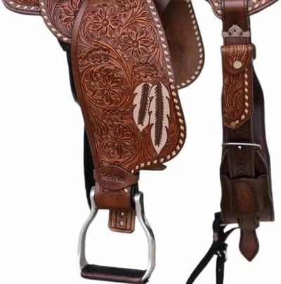 Barrel Racing Western Wooden Tree Horse Saddles Handmade Premium Leather Comfort Horses Trail Equestrian Tooled Carved Horse Saddle Riding Size: 10-18 inches Seat, KT07