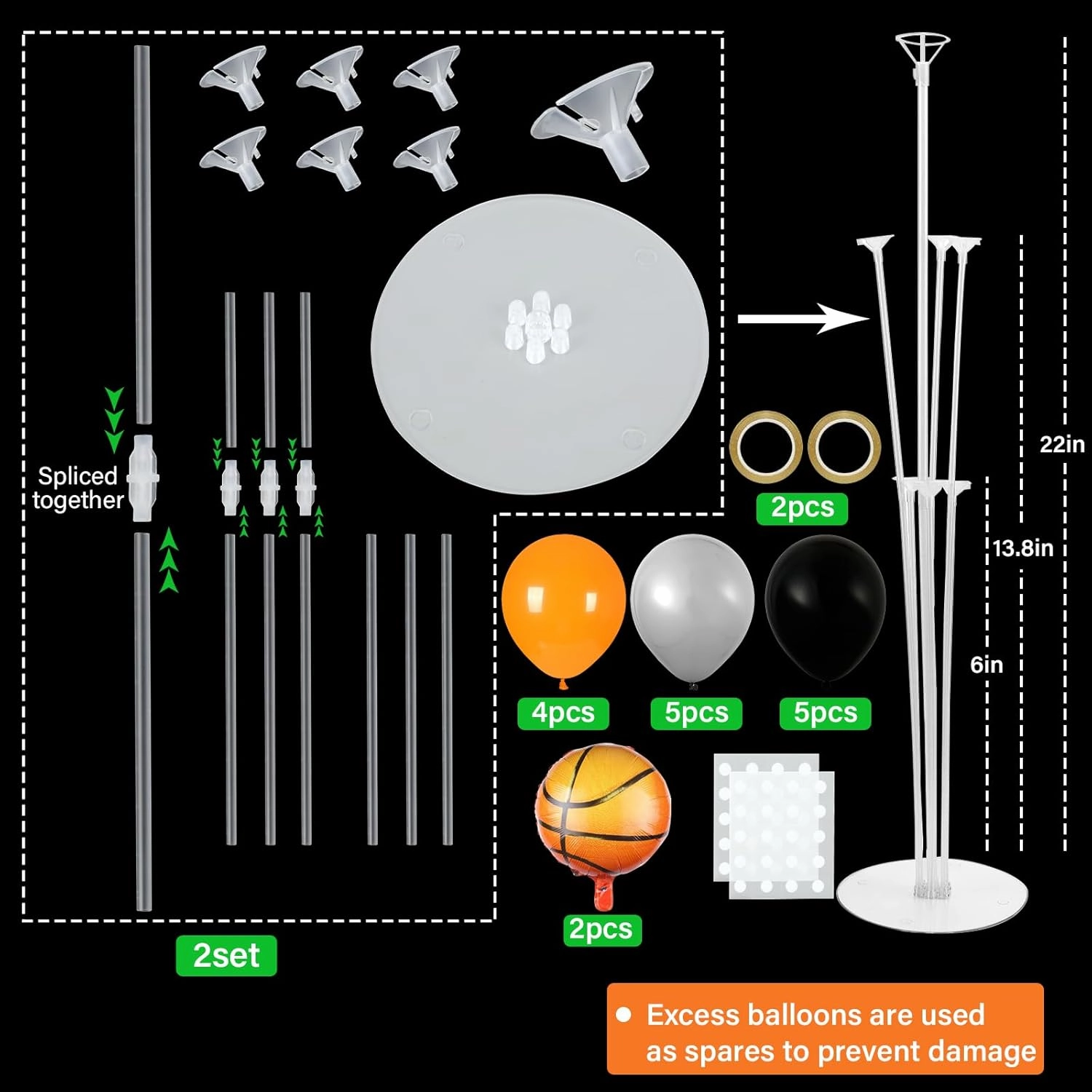 Basketball Party Balloons Stand Kit 2 Sets With 2 Basketball Ball Foil Balloons Basketball Themed Party Balloon Centerpiece for Tables for Game Sports Birthday Party Basketball Themed Decorations