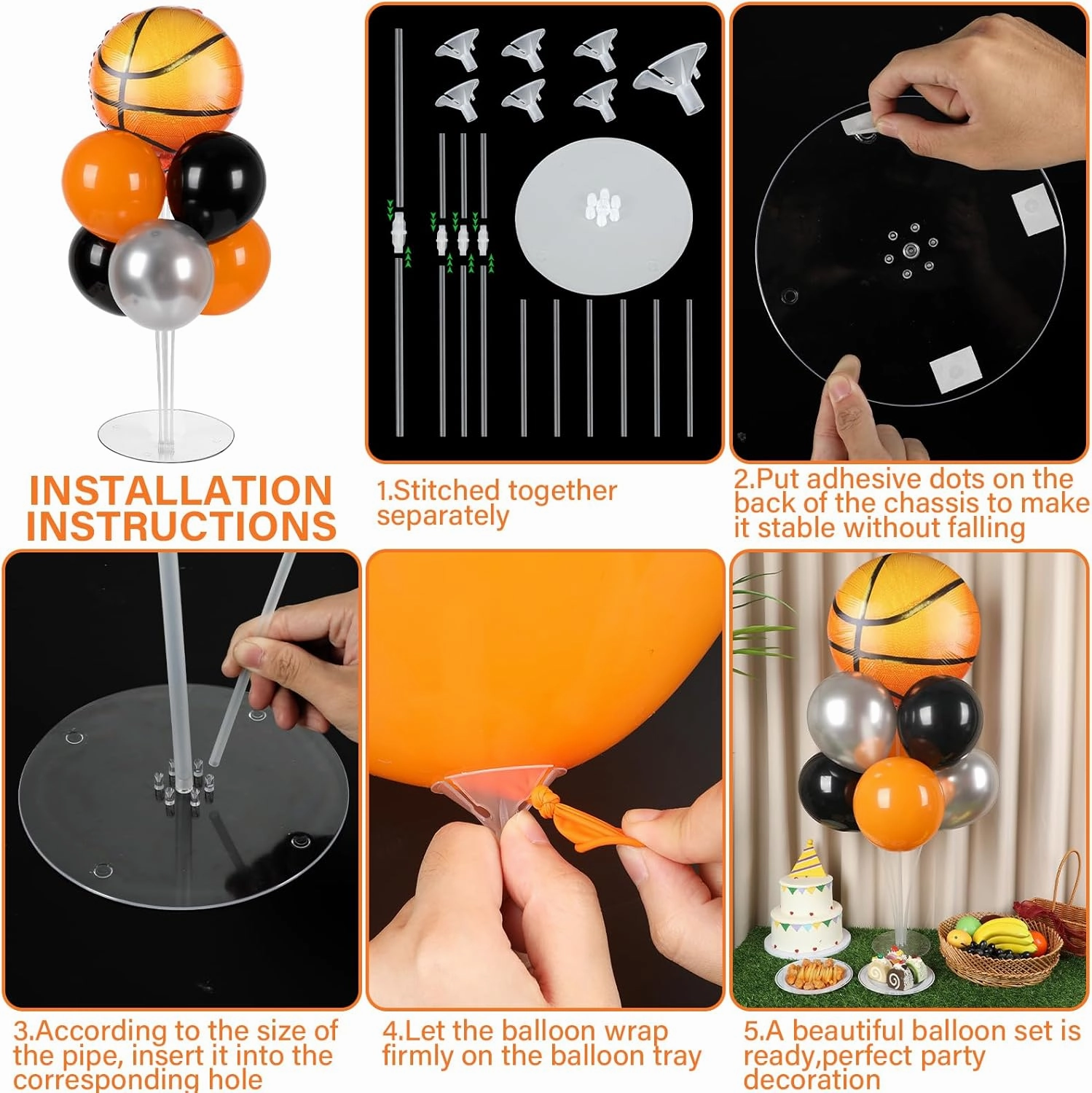 Basketball Party Balloons Stand Kit 2 Sets With 2 Basketball Ball Foil Balloons Basketball Themed Party Balloon Centerpiece for Tables for Game Sports Birthday Party Basketball Themed Decorations