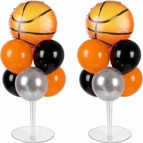 Basketball Party Balloons Stand Kit 2 Sets With 2 Basketball Ball Foil Balloons Basketball Themed Party Balloon Centerpiece for Tables for Game Sports Birthday Party Basketball Themed Decorations